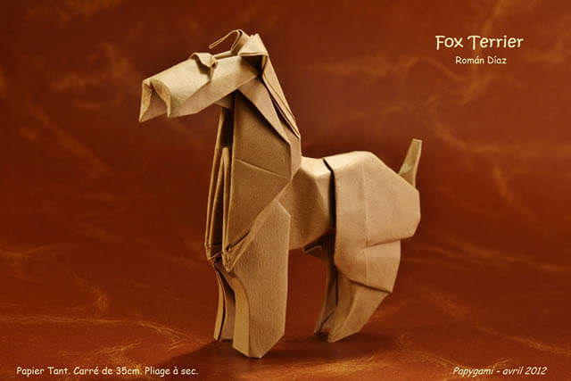 How to make Easy and Advanced Origami Puppy & Dogs, Japanese Folding Face Dog & Puppy Origami - This origami & image (c) by Román Díaz and Folded by Luc MARNAT