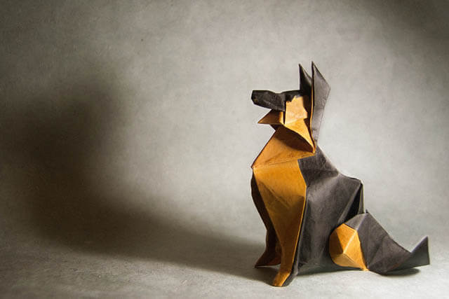 How to make Easy and Advanced Origami Puppy & Dogs, Japanese Folding Face Dog & Puppy Origami - This origami & image (c) by Roman Díaz and Folded by Gonzalo